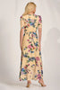 A3117 Yellow Floral Ruched Sleeve Dress