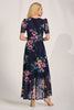 A3127 Navy Floral Ruched Sleeve Dress