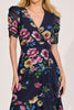 A3127 Navy Floral Ruched Sleeve Dress
