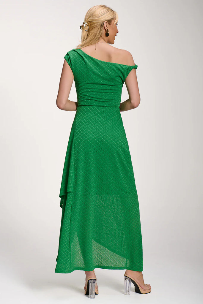 A3129 Green Asymmetrical One Shoulder Dress