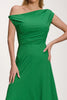 A3129 Green Asymmetrical One Shoulder Dress