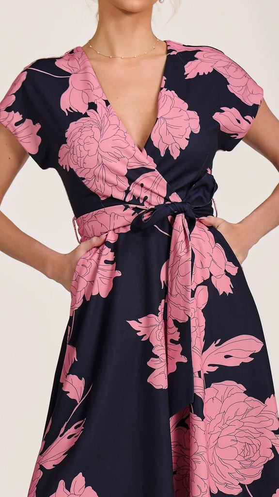 A3132 Sindy Navy/Pink Print Dress