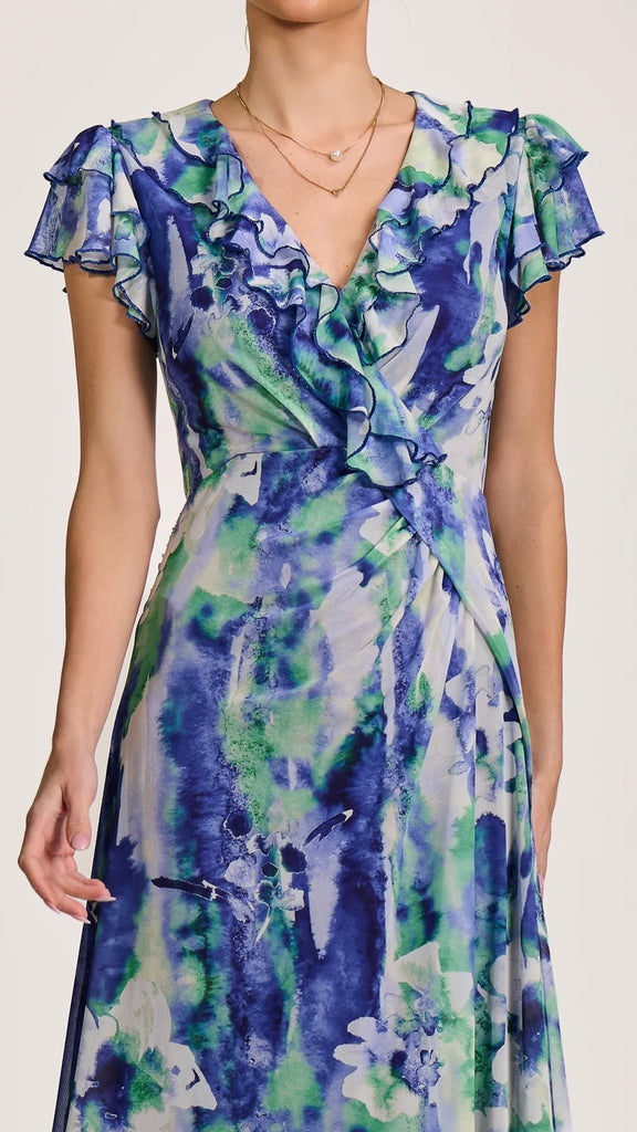 A3148 Blue Abstract Ruffle Dress
