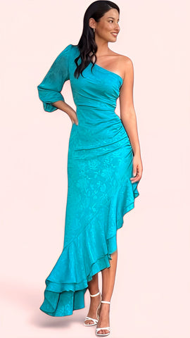 A1618 Elena Ruched Turquoise Dress