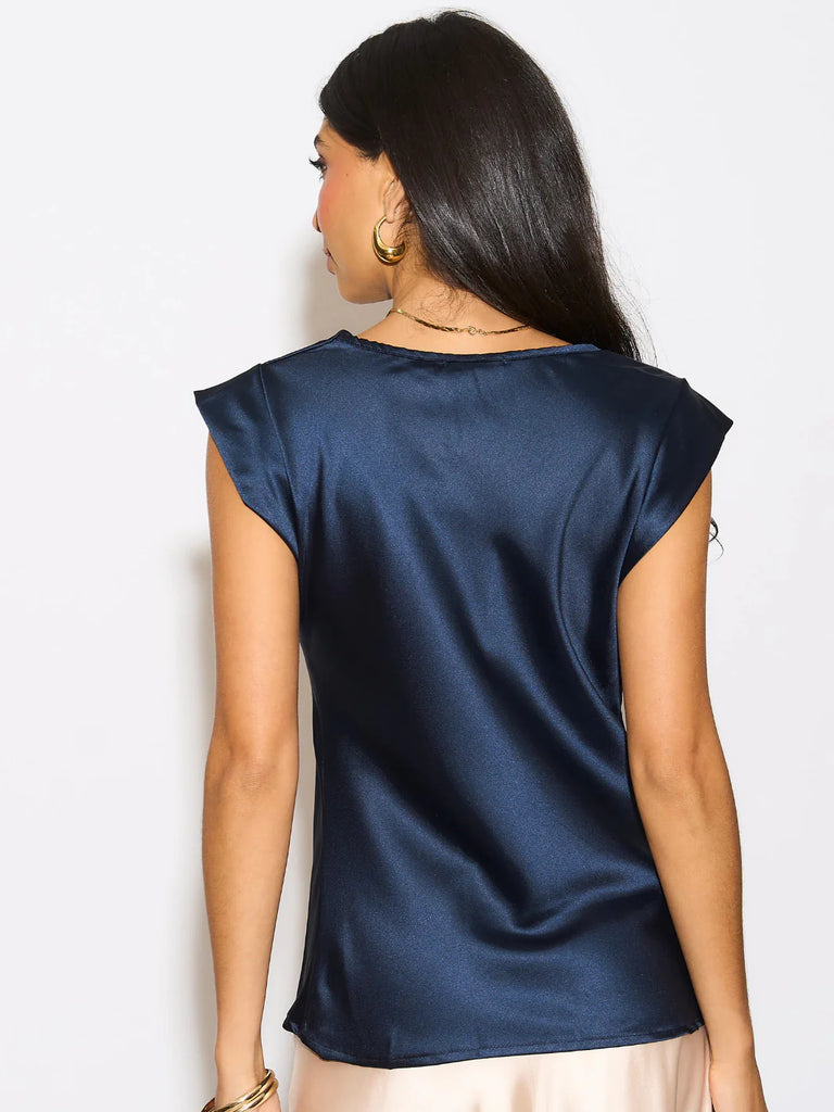 1-A1966 Suzy Navy Cowl Neck Top