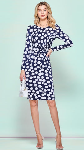 A1621 Navy Embellished Wrap Skirt Dress