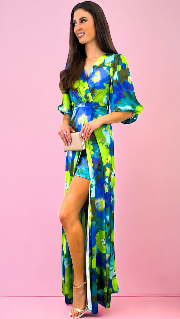 4-A1692 Blue Floral Mini Maxi Dress