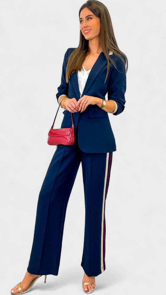 A2196 Navy Stripe Trouser Suit
