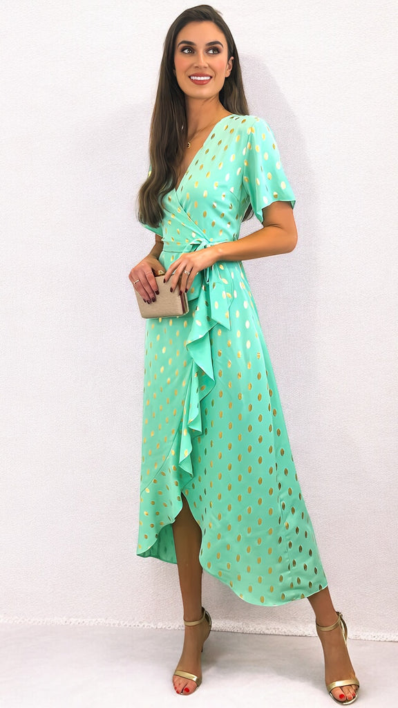 1-A2191 Mint/Gold Hi Lo Dress