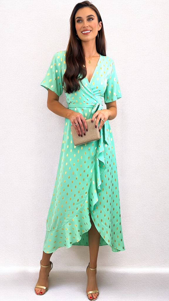 1-A2191 Mint/Gold Hi Lo Dress