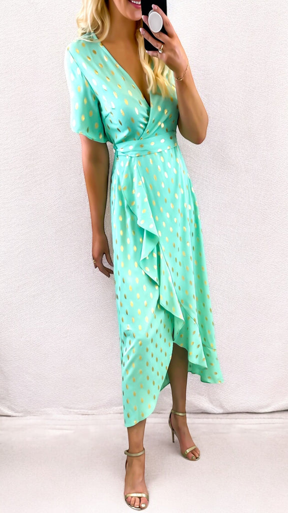 1-A2191 Mint/Gold Hi Lo Dress