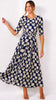 5-A2193 Enya Navy/Beige Circles Midi Dress