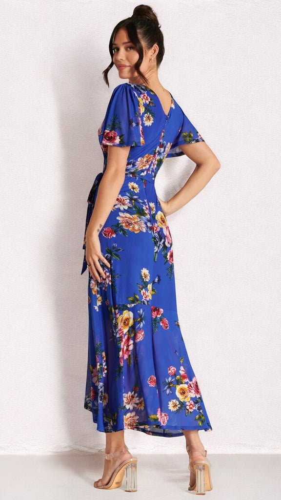 1-A2195 Royal Floral Dip Hem Frill Dress