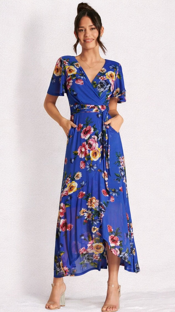1-A2195 Royal Floral Dip Hem Frill Dress