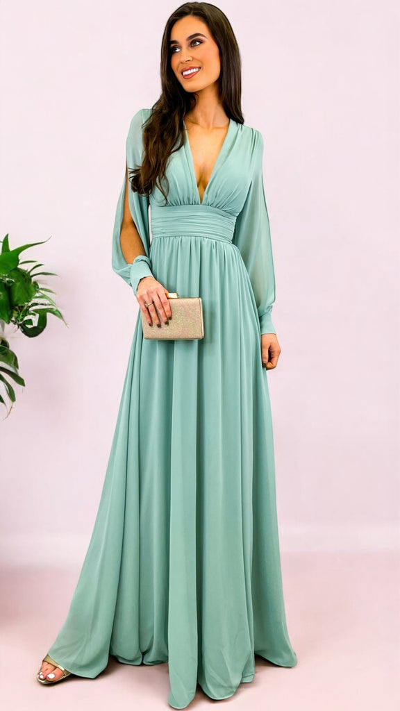 A2252 Golda Sage Open Back Maxi Dress