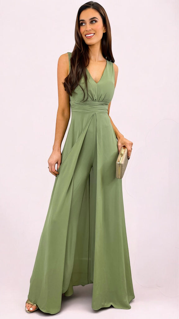 1-A2234 Noemi Olive Cape Jumpsuit