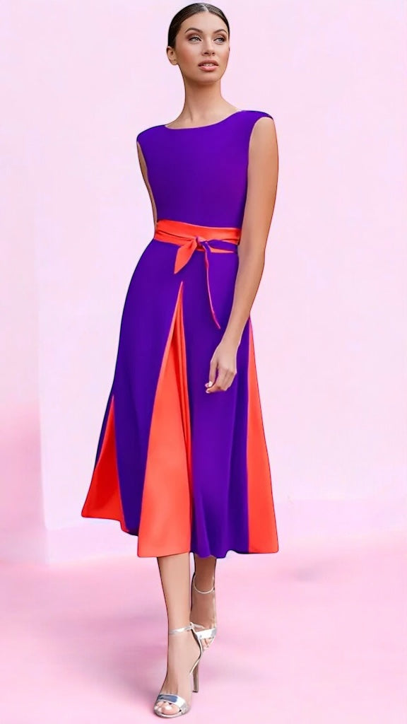 1-A2257 Aviva Purple Contrast Flare Dress