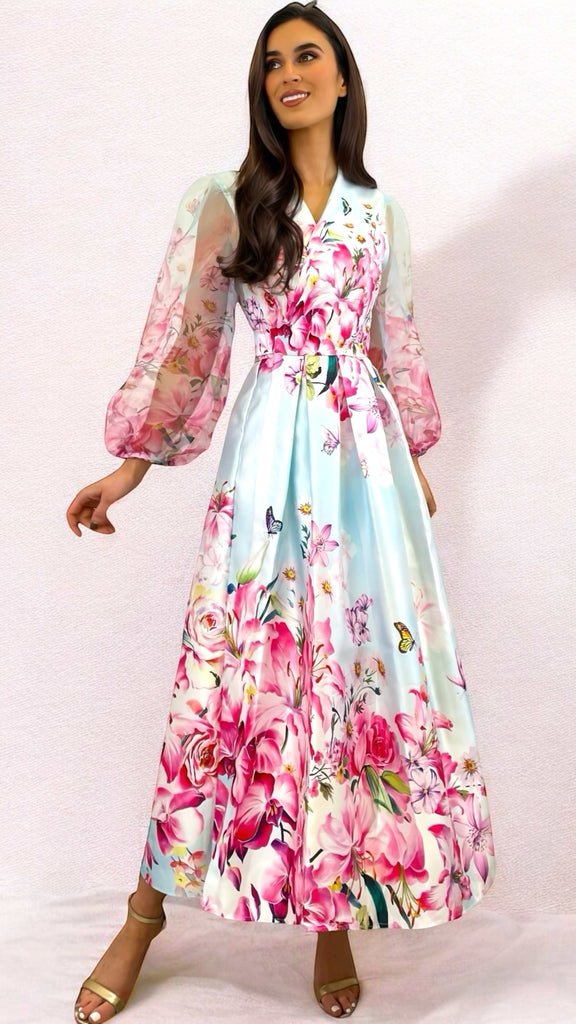 A2264 Noella Floral Wrap Dress Full Skirt