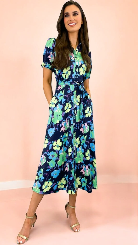 5-A2283 Briana Navy Print Shirt Dress