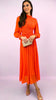 A2298 Orange High Neck Pleat Dress
