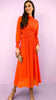 A2298 Orange High Neck Pleat Dress