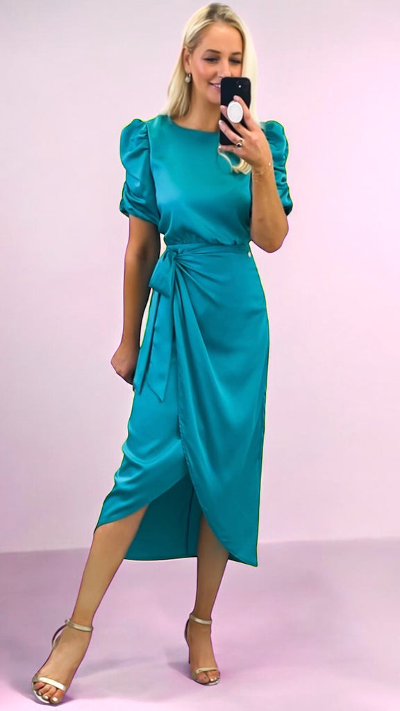 A2300 Ellya Teal Faux Wrap Dress