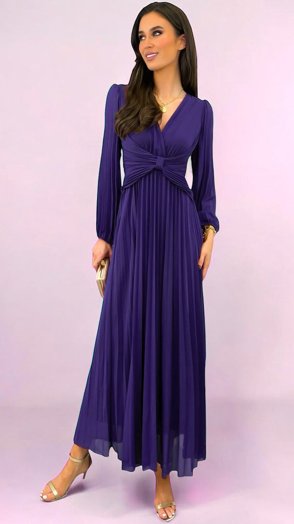 A2314 Purple Corset Pleat Dress