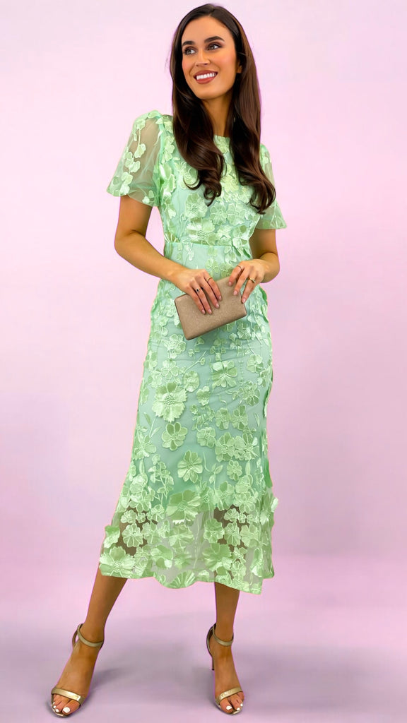 A2325 Debra Plain Mint 3D Floral Dress