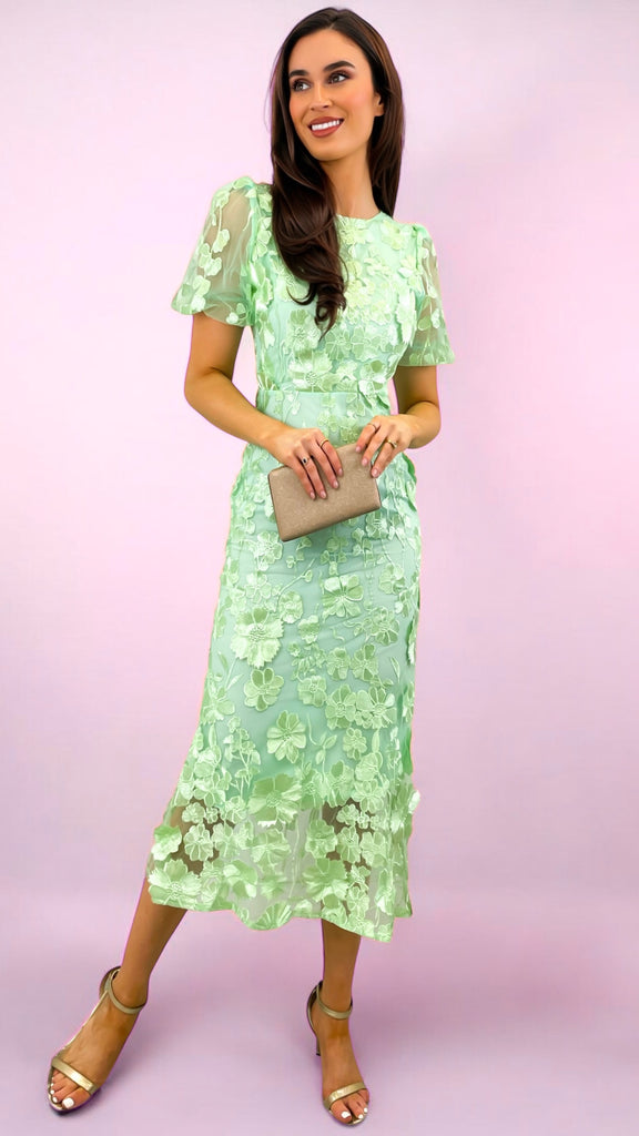 A2325 Debra Plain Mint 3D Floral Dress