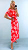 A2417 April Red Floral Cape Dress
