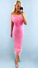 A2420 Gigi Pink Feather Pencil Dress