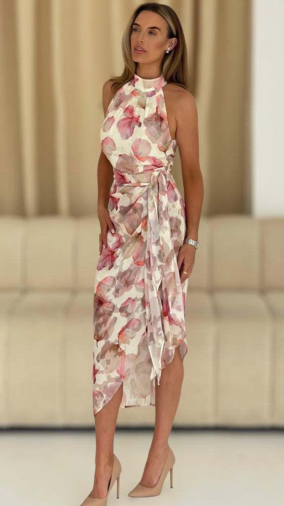 A2442 Priya Pastel Floral Halter Dress