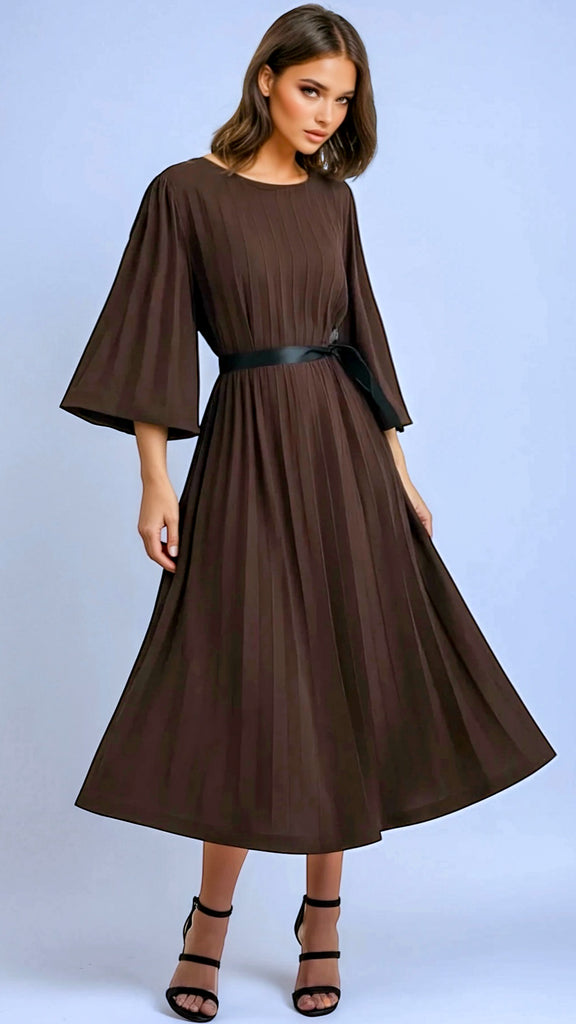 A2766 Romera Brown Pleat Dress