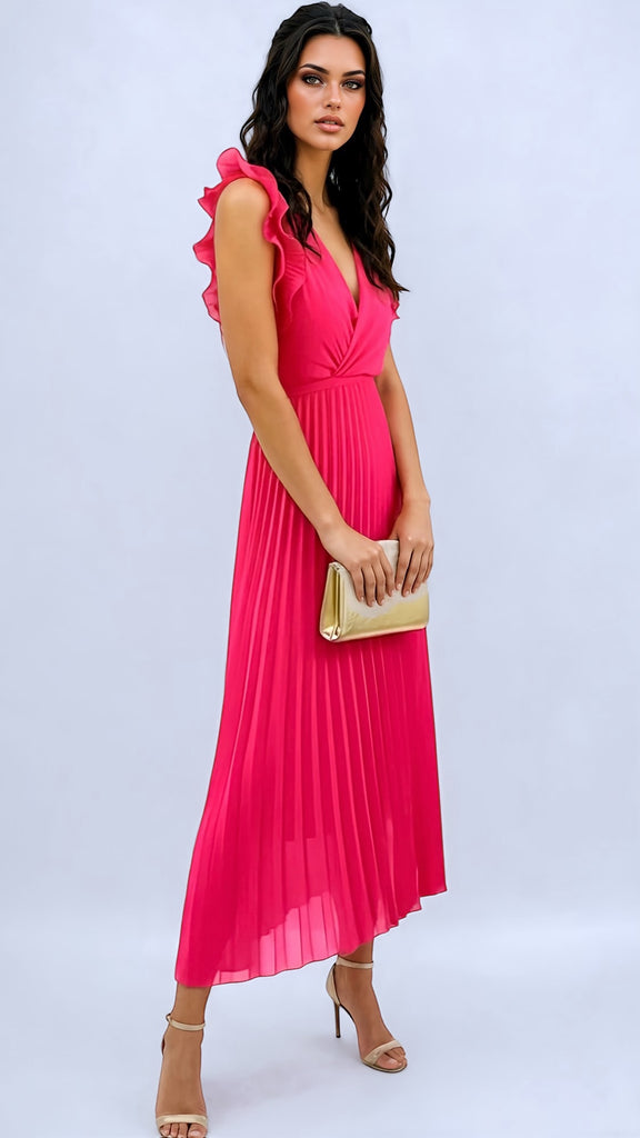 A2838 Raspberry Ruffle Pleat Dress
