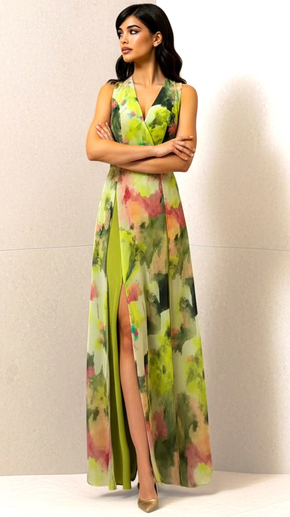 A2892 Farah Lime Floral Maxi Dress