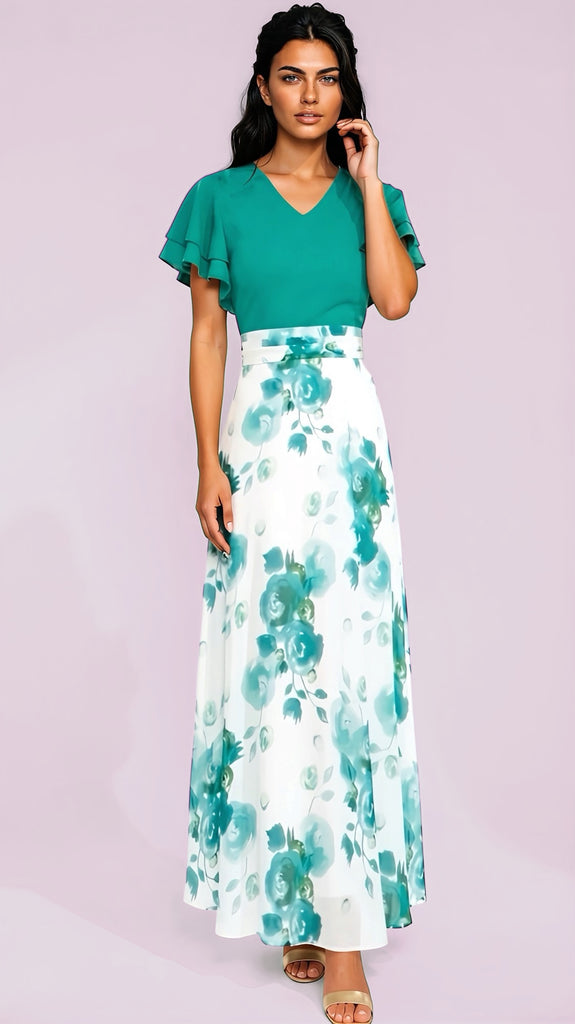 A2984 Mirelle Green Contrast Dress