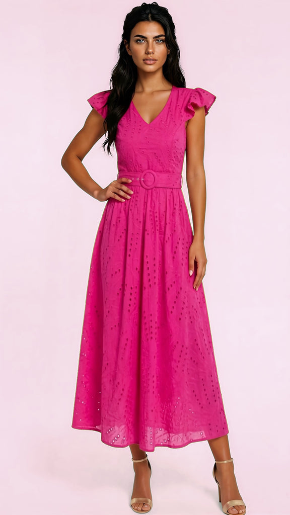 A2989B Eyelet Pink Midi Dress