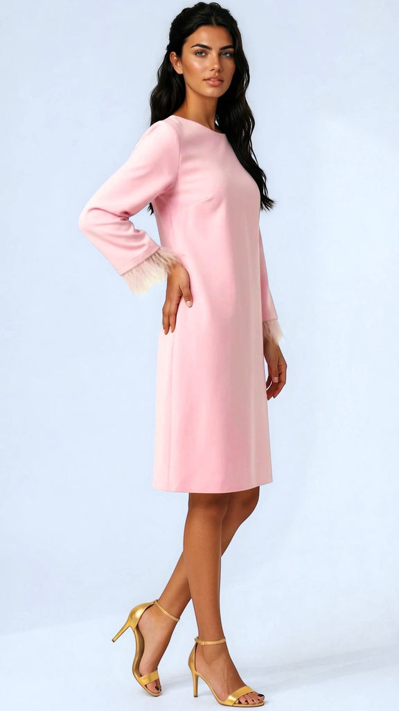 A2990 Dakota Pink Feather Shift Dress
