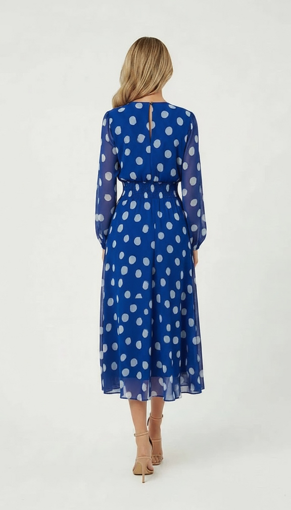 A3053 Paloma Royal Dotty Midi Dress