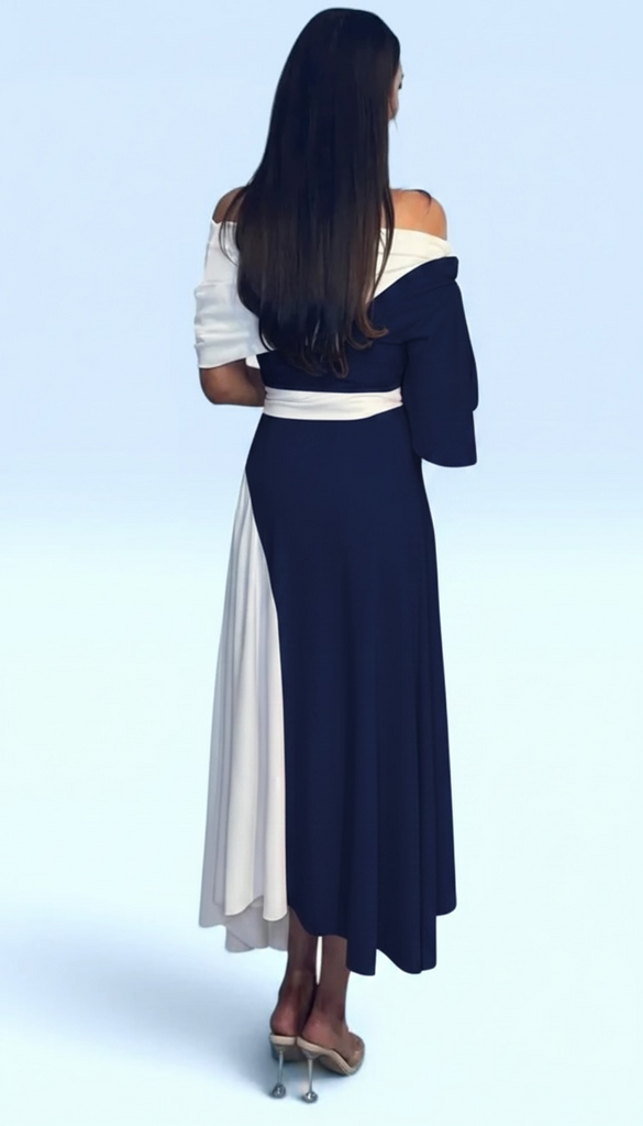A3125 Inda Navy Contrast Flare Dress