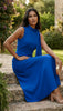 A3128 High Neck Royal Blue Midi Dress