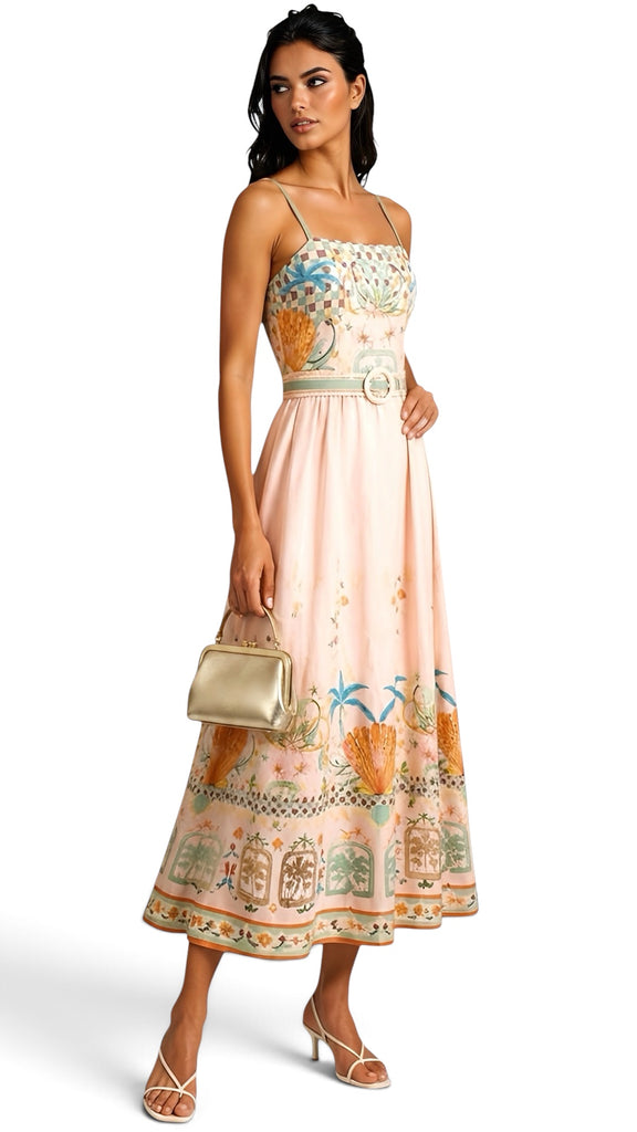 A3140 Sabine Tropical Print Dress Peach