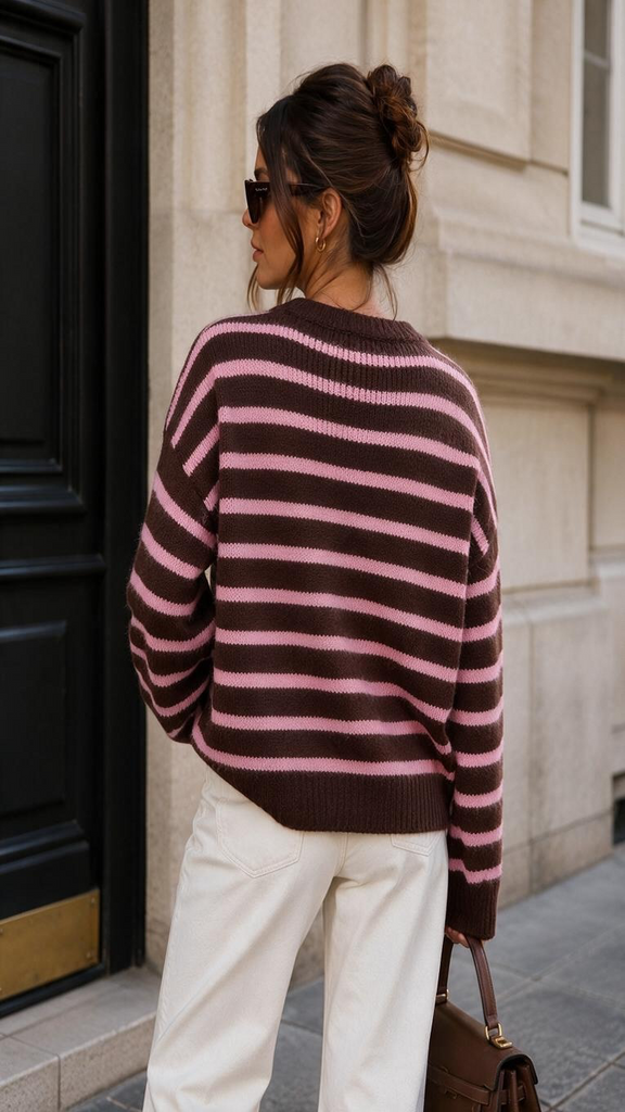 A3261 Claudia Brown/Pink Stripe Cardi