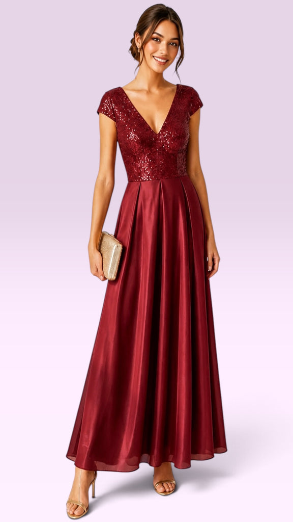 A3280 Kelli Burgundy Sequin Midi Dress