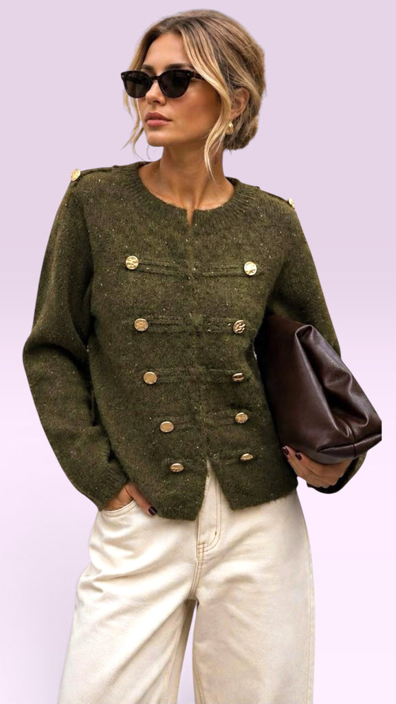 A3277 Khaki Gold Fleck Knit Cardi