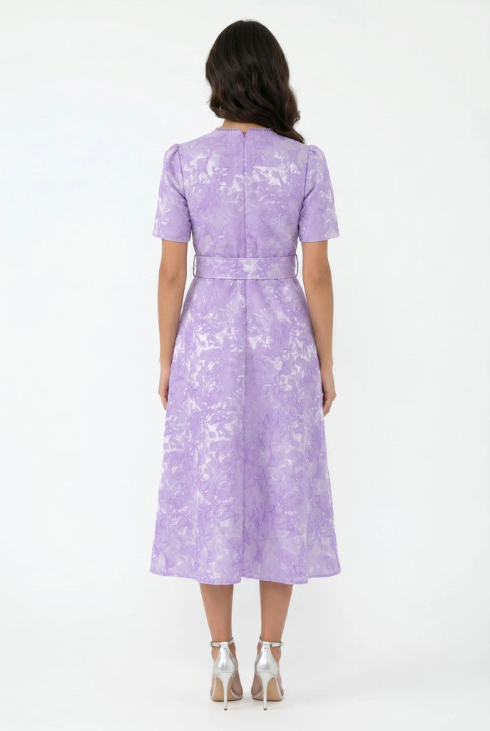 A3143 Lavender Embossed Flare Dress
