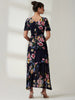 1-A2163 Navy Floral Dip Hem Frill Dress
