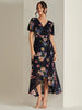 1-A2163 Navy Floral Dip Hem Frill Dress