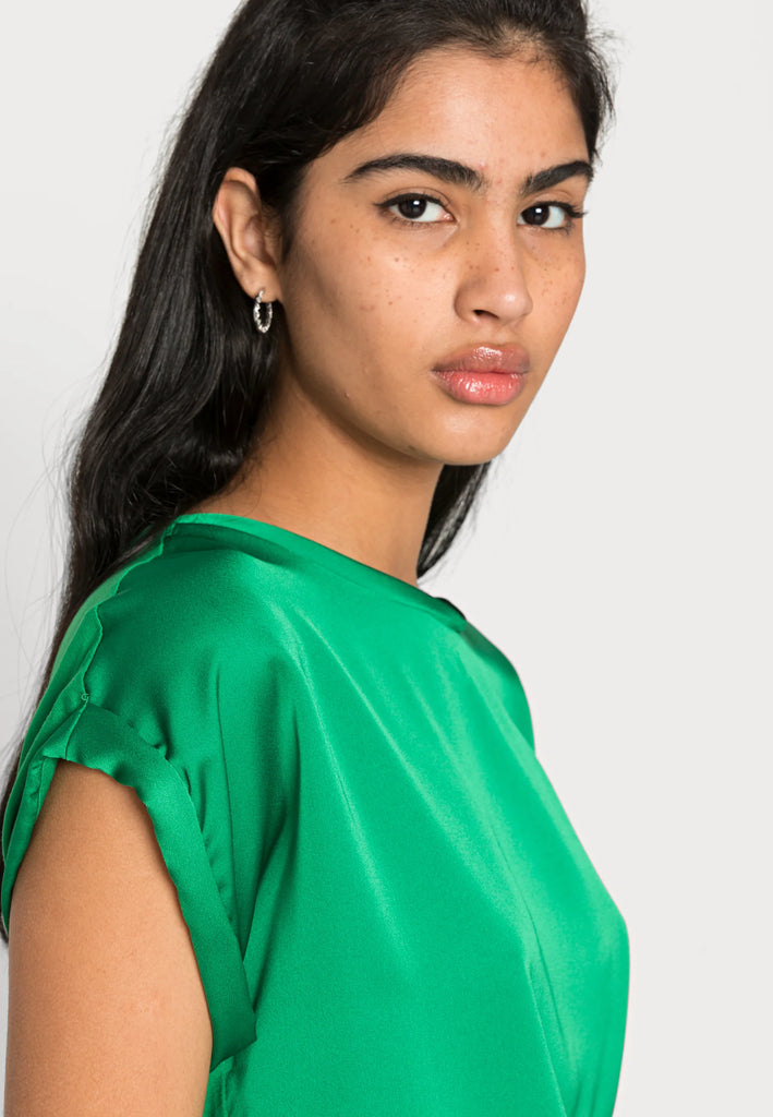 A0803 - (SIZES 12,14,16) - Viellette Satin Top Green