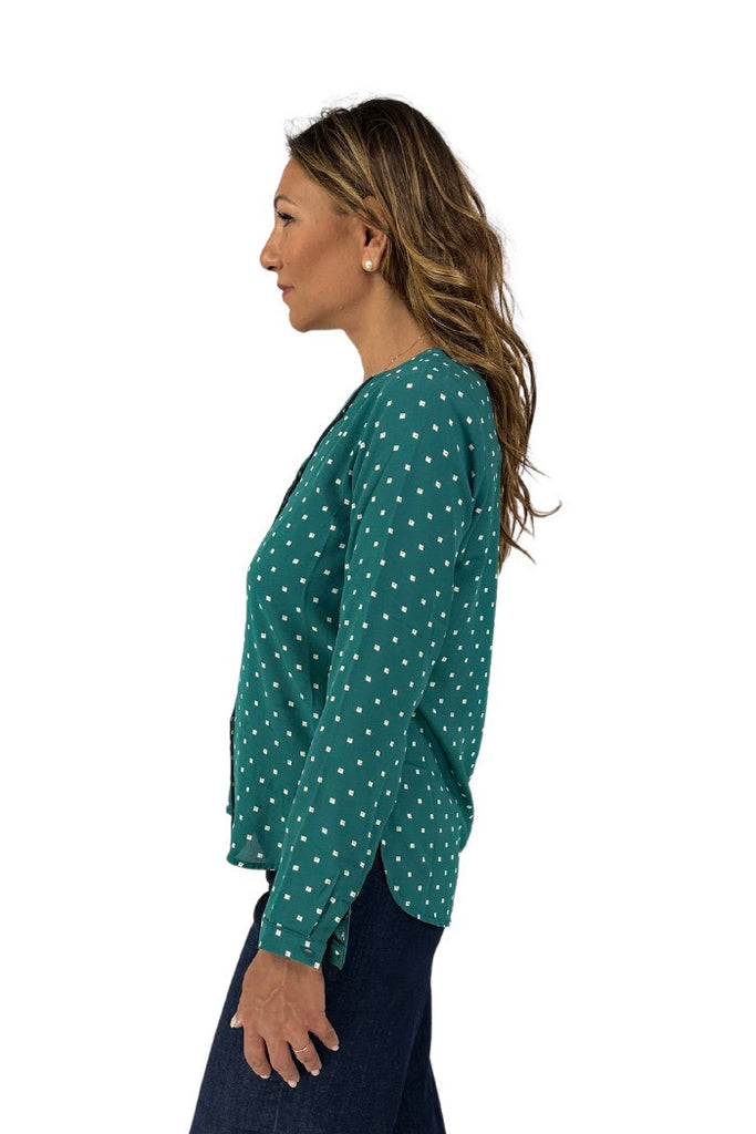 A0970 Byhialice Green Print Blouse